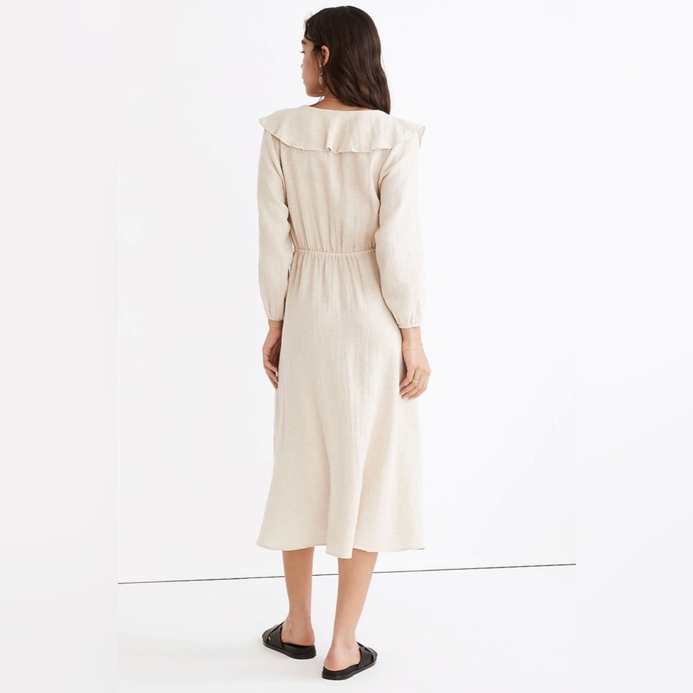 NWT Linen Cotton Ruffle Neck Midi Dress - Picture 3 of 6